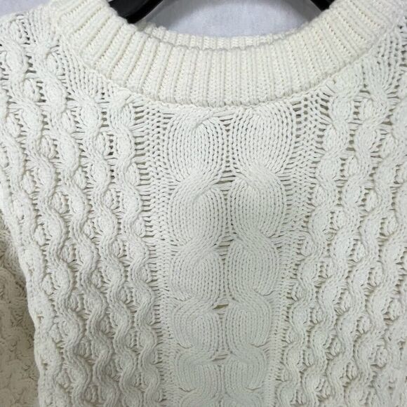 Moon+Madison Womens Cropped Sweater Size L Ivory Crew Neck Chunky Knit Pullover - Picture 2 of 12